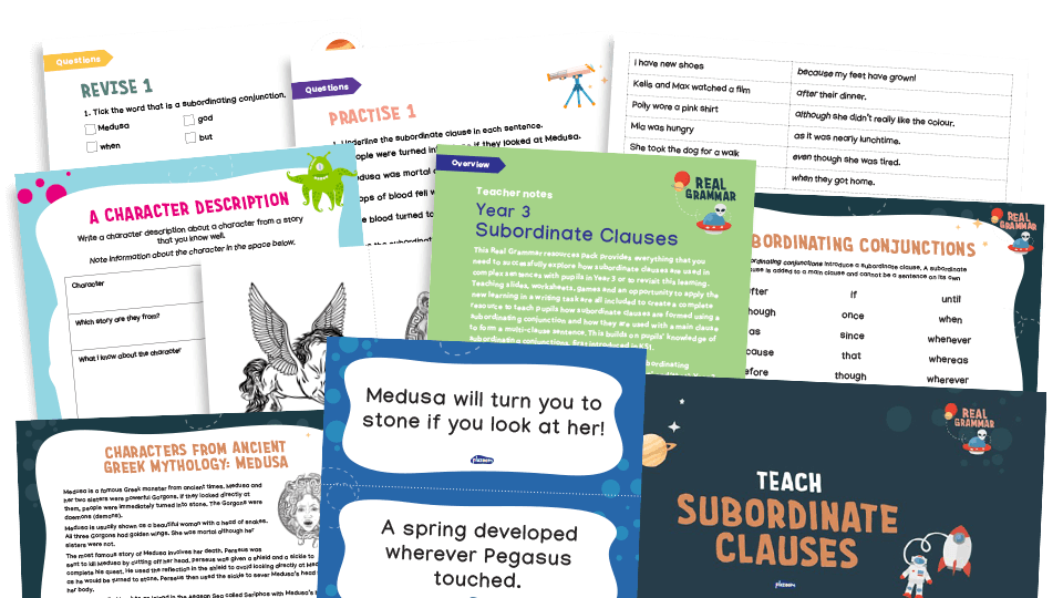 image of 3.1d Year 3: extending the range of sentences with more than one clause by using a wider range of conjunctions, including when, if, because, although (subordinate clauses)