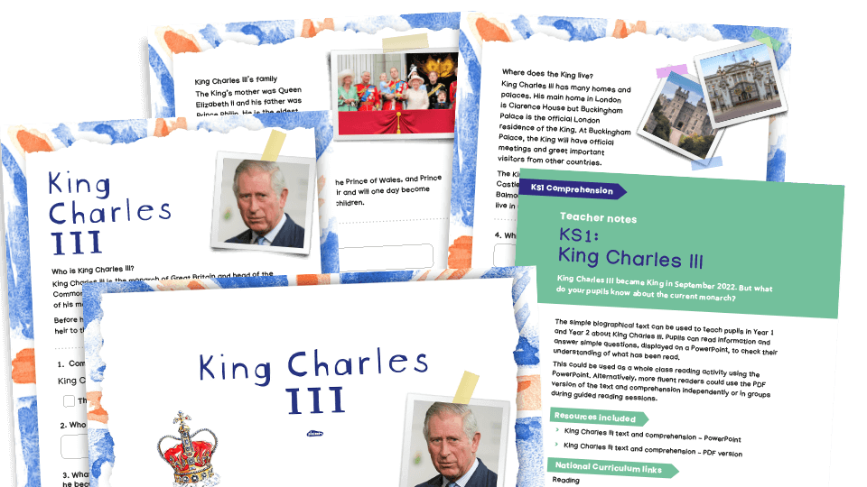 image of The Coronation of King Charles III - KS1 Comprehension Text and Worksheets