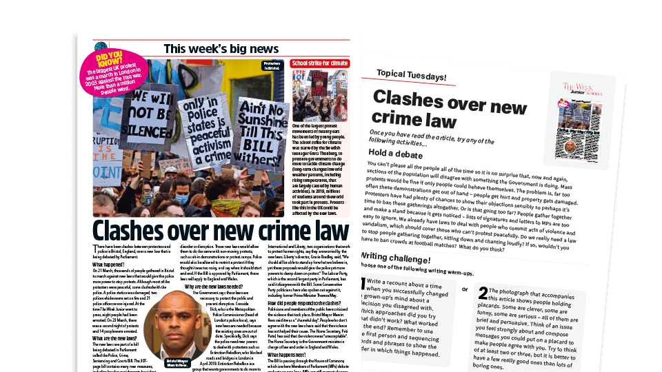 image of Topical Tuesdays: The right to protest – KS2 News Story and Reading and Writing Activity Sheet from The Week Junior