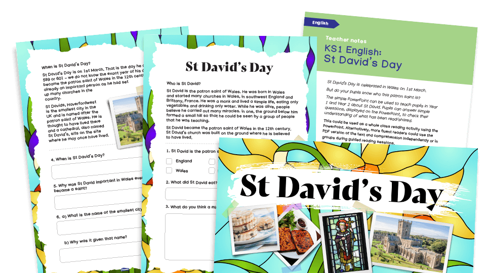image of St David’s Day Resources Pack - KS1 comprehension text and worksheets