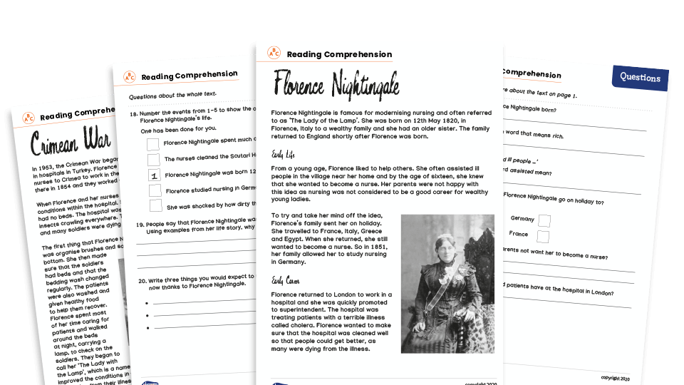 Florence Nightingale Year 3 & 4 Non-Fiction Reading Comprehension Worksheets Pack Plazoom Florence Nightingale Year 3 & 4 Non-Fiction Reading Comprehension Worksheets Pack Plazoom