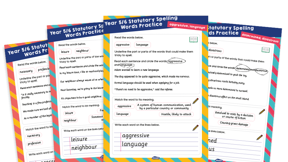 year 5 and 6 statutory spelling words ssw worksheets practice pack