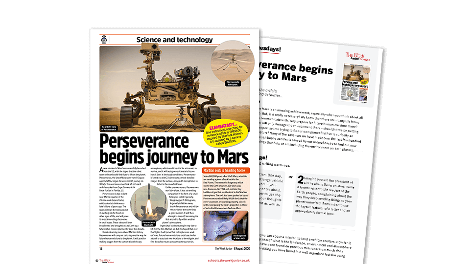 Topical Tuesdays A Mission to Mars KS2 News Story and Reading and Writing Activity Sheet from