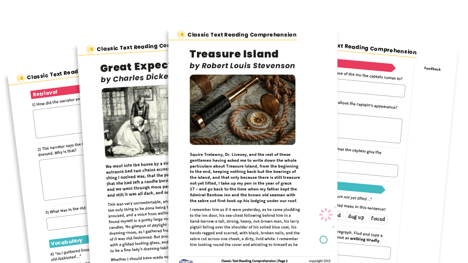 KS2 Comprehension Reading Classic Texts Treasure Island, Great Expectations, The War of the