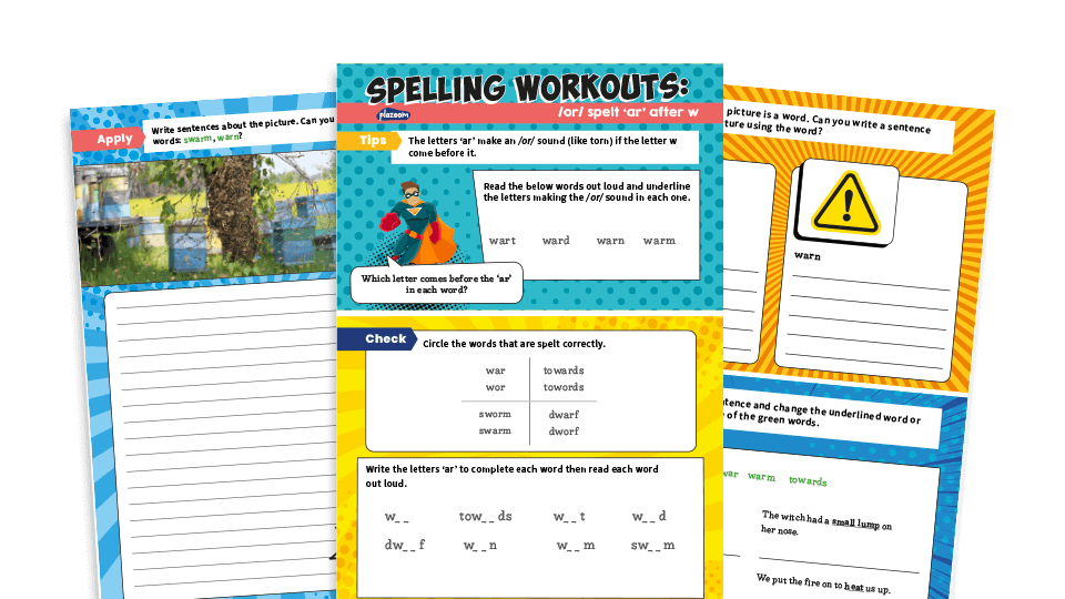 year 2 the or sound spelt ar after w ks1 spelling worksheets