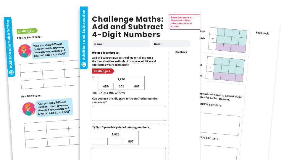 Adding And Subtracting 4 Digit Numbers Y4 Addition And Subtraction 