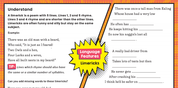 Limericks – KS2 Writing Features Challenge Mat Worksheets | Plazoom