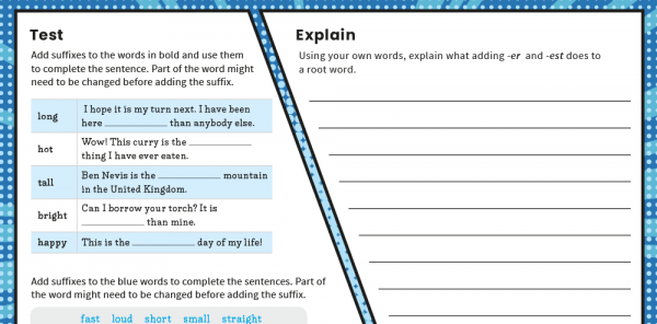 -er and -est Year 2 Suffix Worksheets | Plazoom