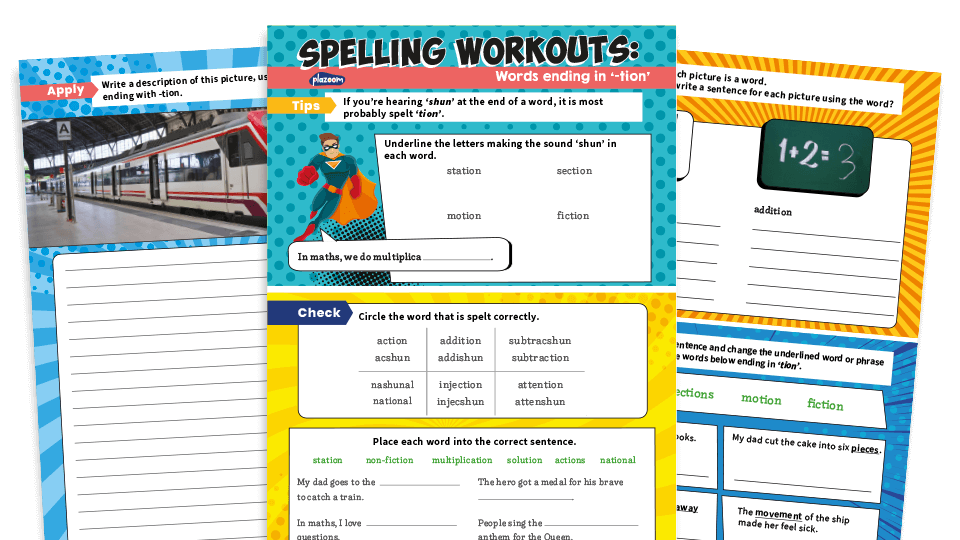year 2 words ending in tion spelling worksheets ks1 spag workouts