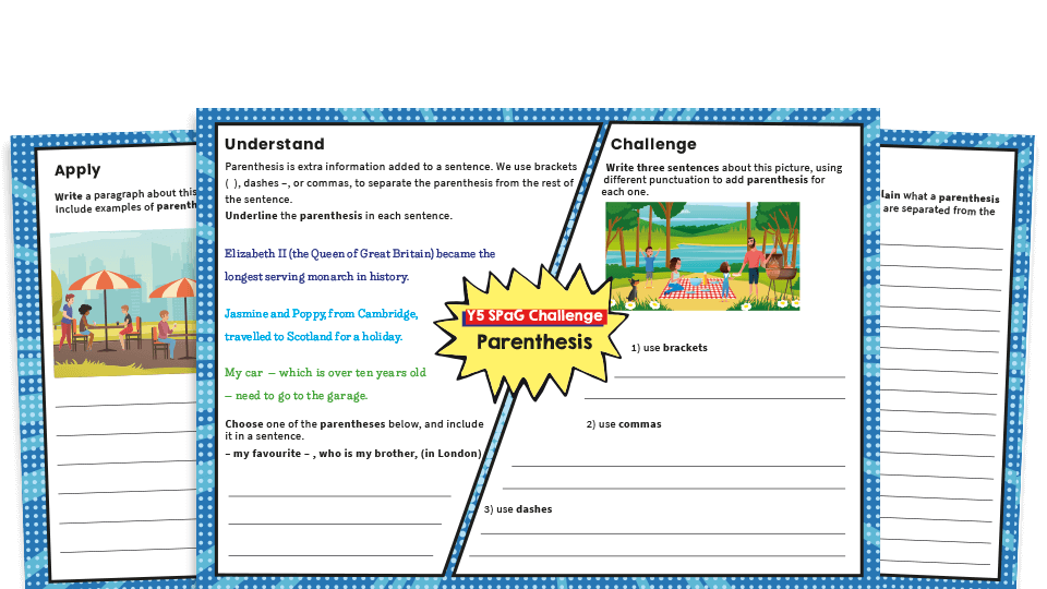 Year 5 Parenthesis KS2 SPaG Challenge Mat Worksheets Plazoom