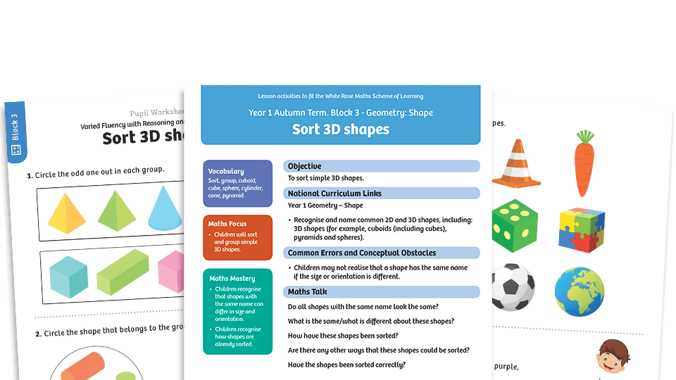White Rose Maths: Y1 Autumn Term – Block 3: Sort 3D shapes maths ...