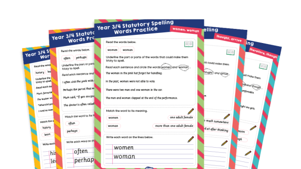 Image of Year 3 and 4 Statutory Spelling Words (SSW) Worksheets – Practice Pack 2