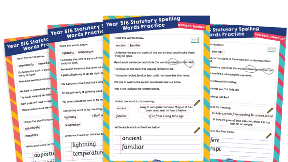 Image of Year 5 and 6 Statutory Spelling Words (SSW) Worksheets – Practice Pack 2