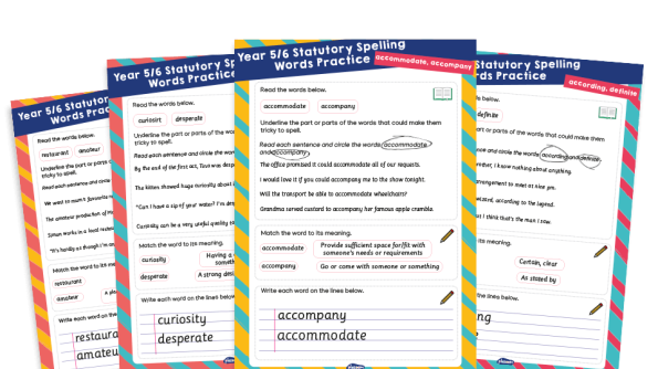 Image of Year 5 and 6 Statutory Spelling Words (SSW) Worksheets – Practice Pack 8