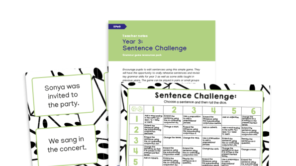 Image of Year 3 Sentence Editing Challenge Dice Game – KS2 Grammar Games