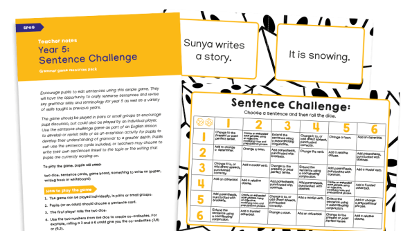 Image of Year 5 Sentence Editing Challenge Dice Game – KS2 Grammar Games