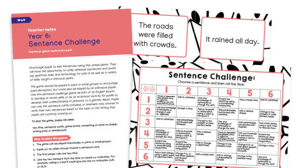 Image of Year 6 Sentence Editing Challenge Dice Game – KS2 Grammar Games