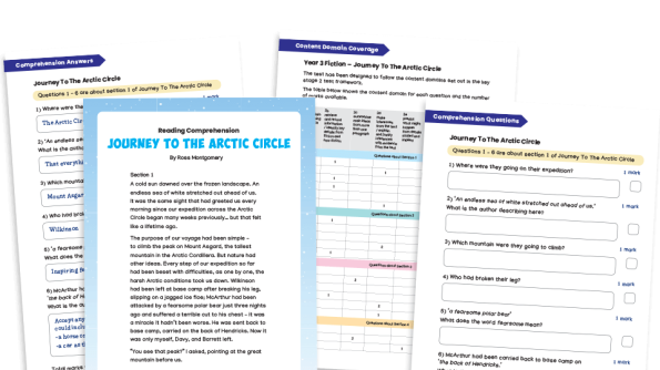 Image of Year 3 Fiction Reading Comprehension Worksheets (with KS2 content domain coverage sheet): Journey to the Arctic Circle