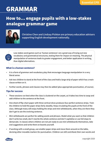 Image for cpd guide - How to... engage pupils with a low-stakes analogue grammar game