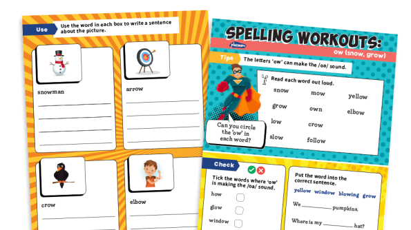 Image of Year 1 ow (/əʊ/ snow): KS1 Spelling Worksheets