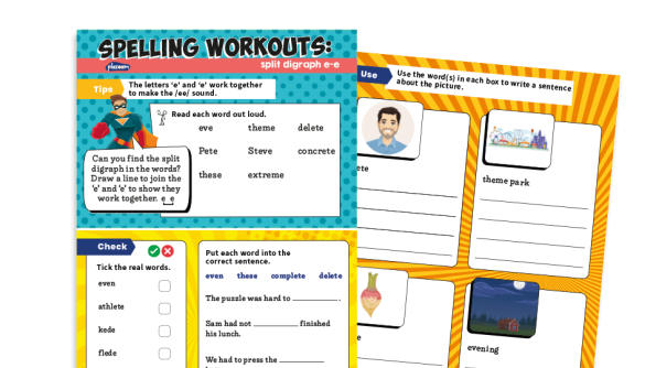 Image of Year 1 e-e split digraph: KS1 Spelling Worksheets