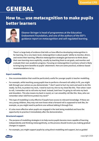 Image for cpd guide - How to... use metacognition to make children better learners