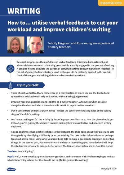 Image for cpd guide - How to... utilise verbal feedback to cut your workload and improve children’s writing