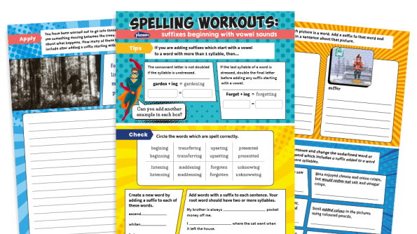 Image of Adding Suffixes to Words with More Than One Syllable Y3 and Y4 Spelling Worksheets Pack