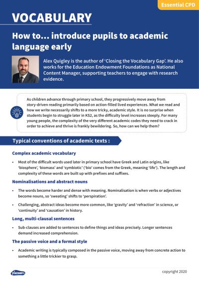 Image for cpd guide - How to... introduce pupils to academic language early