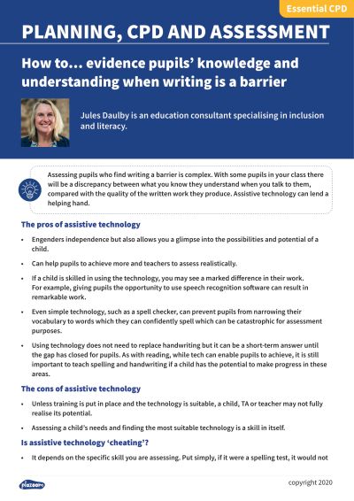Image for cpd guide - How to... evidence pupils’ knowledge and understanding when writing is a barrier