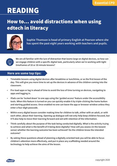 Image for cpd guide - How to... avoid distractions when using edtech in literacy
