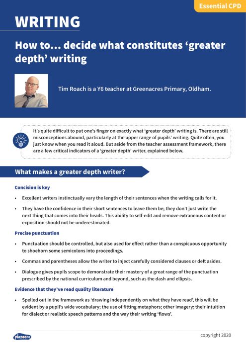 decide what constitutes ‘greater depth’ writing CPD | Plazoom