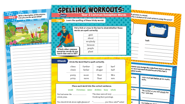 Image of Year 2 Common Exception Words Spelling Worksheets Pack 1