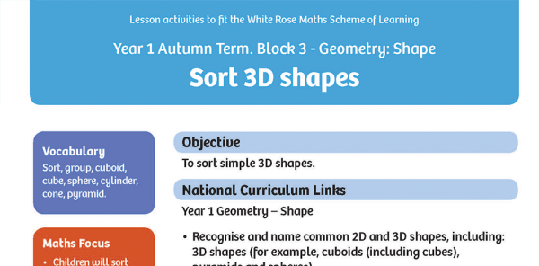 White Rose Maths: Year 1 Autumn Term – Block 3: Sort 3D shapes maths ...
