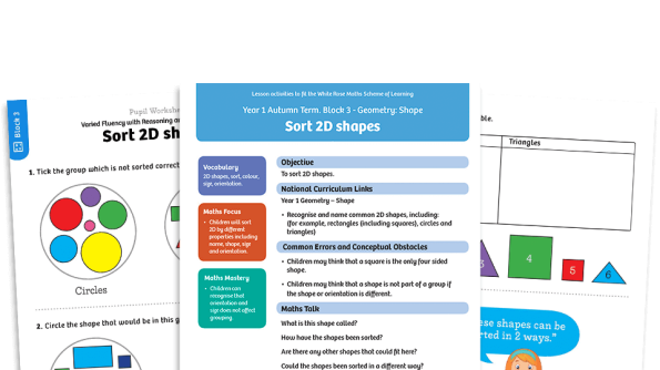 Image of White Rose Maths: Year 1 Autumn Term – Block 3: Sort 2D shapes maths worksheets