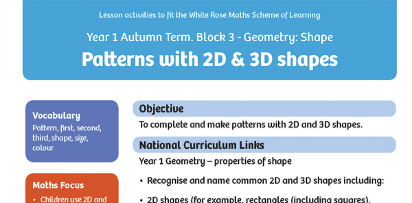 White Rose Maths: Year 1 Autumn Term – Block 3: Patterns with 3D & 2D ...