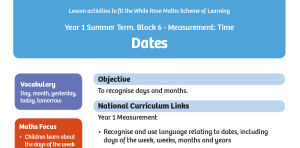 White Rose Maths: Year 1 Summer Term – Block 6: Dates maths worksheets ...