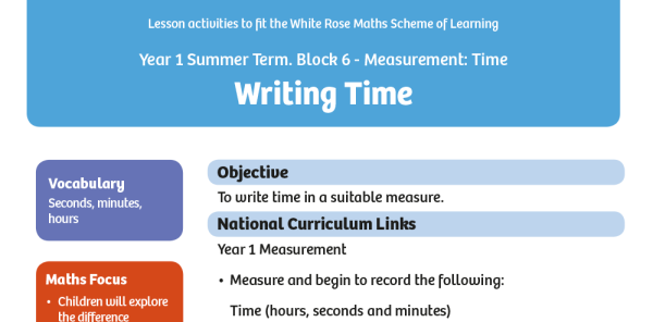 White Rose Maths: Year 1 Summer Term – Block 6: Writing time maths ...