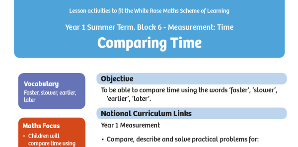 White Rose Maths: Year 1 Summer Term – Block 6: Comparing time maths ...