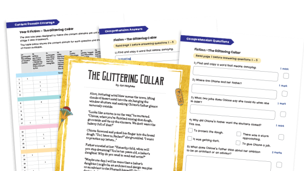 Image of Year 6 Fiction Reading Comprehension Worksheets (with Key Stage 2 content domain coverage sheet): The Glittering Collar